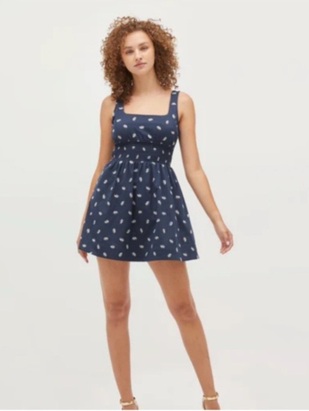 Hill House The Cher Navy Mini Dress with White Floral Dots